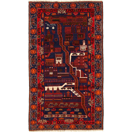 Handmade Pictorial Carpet 4' 1" x 6' 11" (ft)- No. G20382