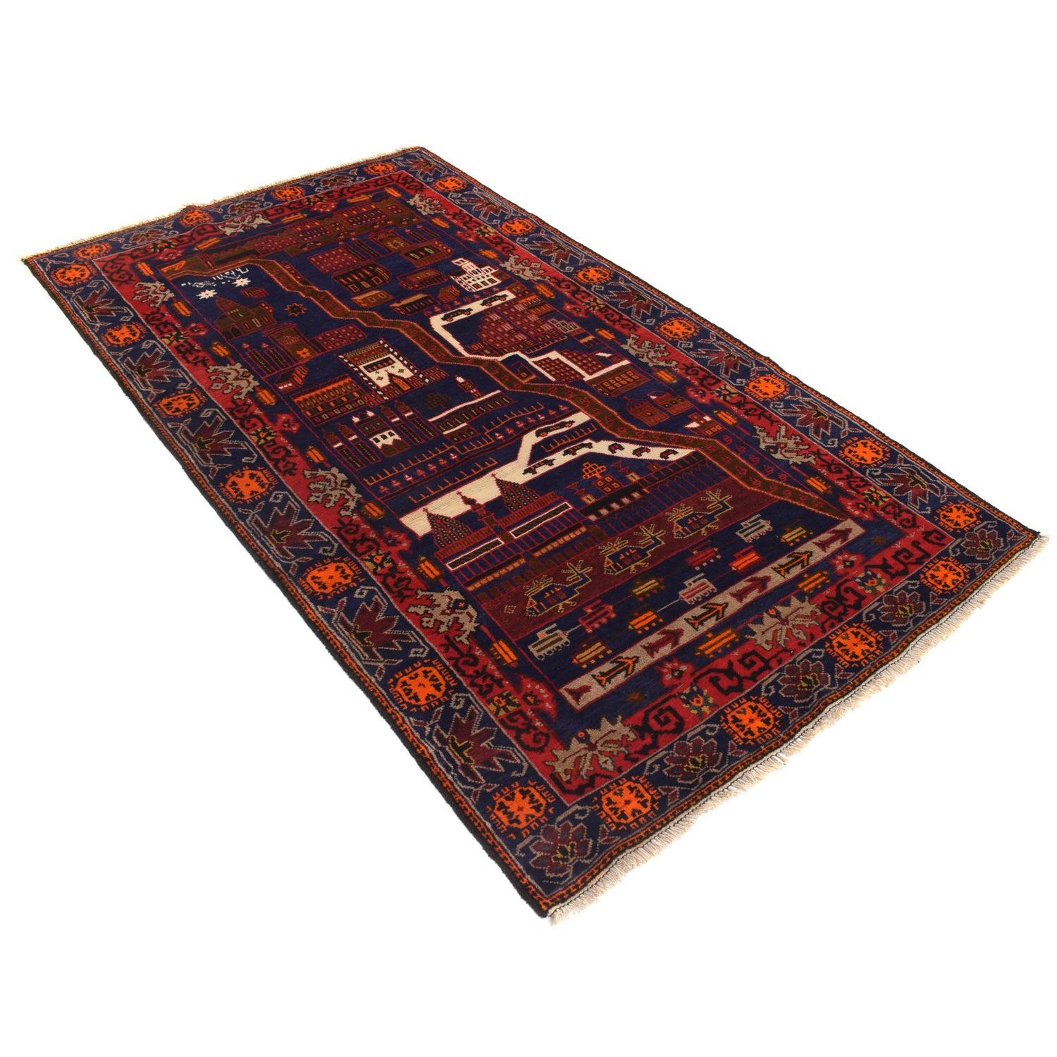 Handmade Pictorial Carpet 4' 1" x 6' 11" (ft)- No. G20382