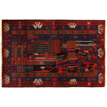 Handmade Pictorial Carpet 4' 2" x 6' 4" (ft)- No. G20421