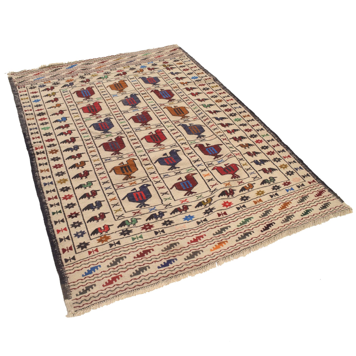 White Flatweave Kilim 4' 2 x 6' 2 (ft) - No. G21978