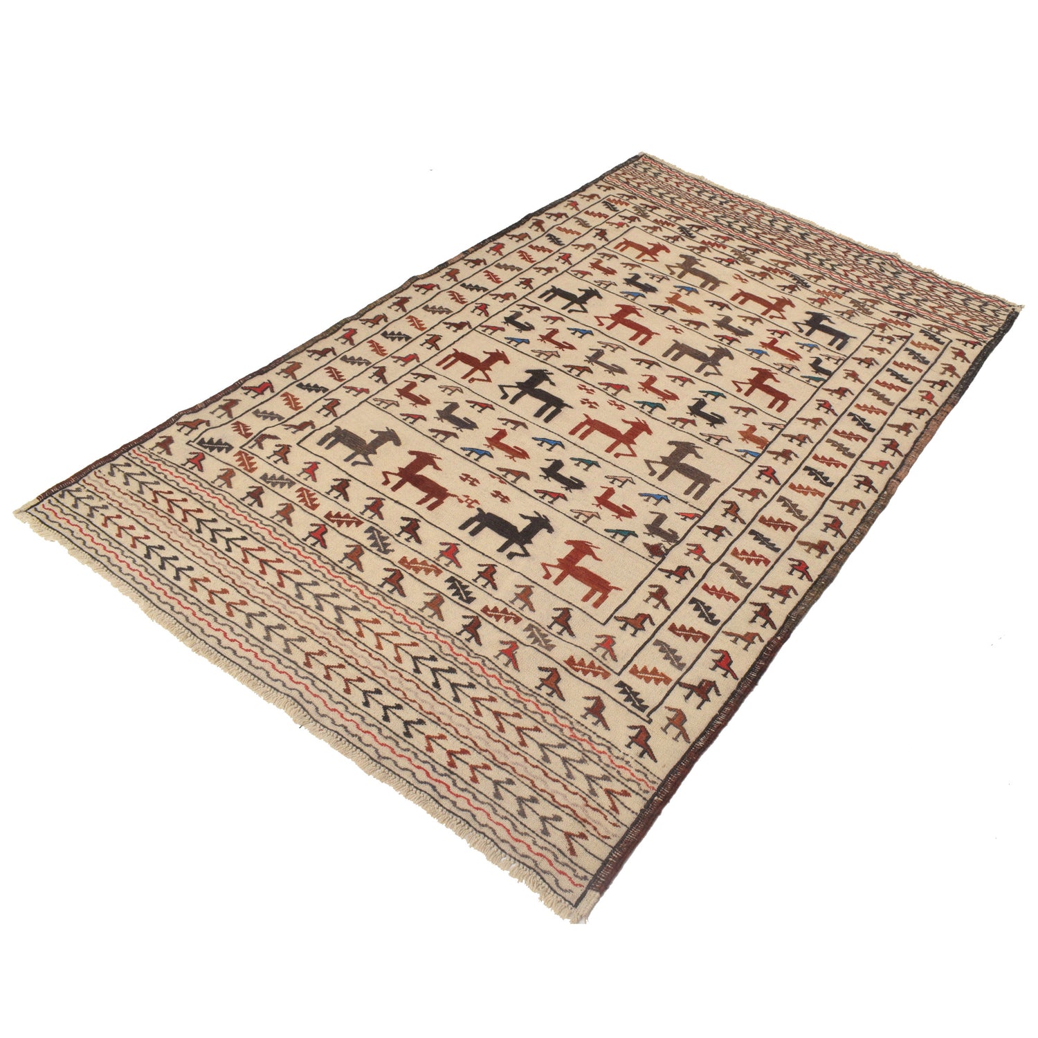 White Flatweave Kilim 4' 1 x 6' 4 (ft) - No. G22009