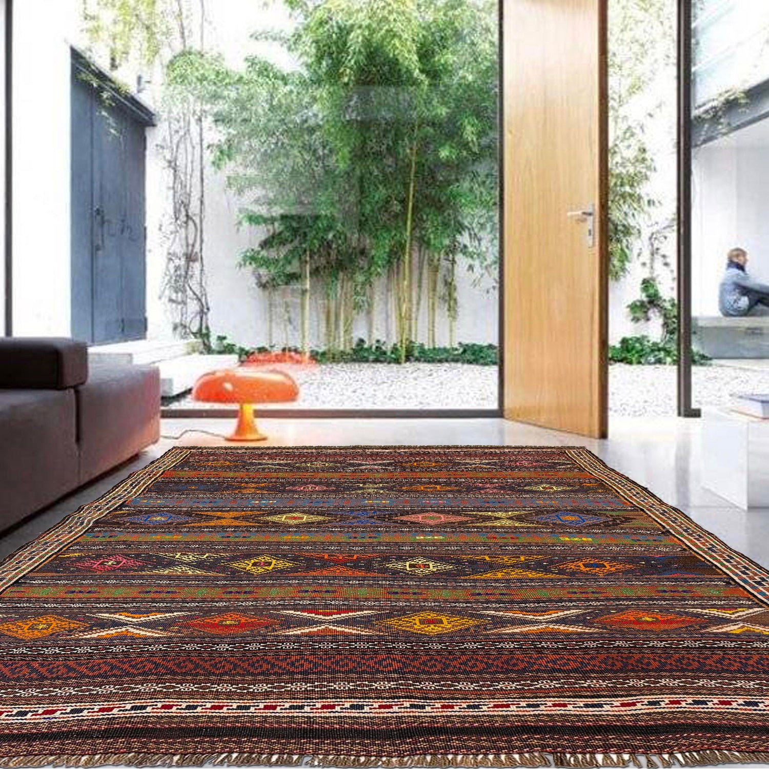 Medium Size Dhurrie Kelim 4' 6" x 6' 2" (ft) - No. G23631