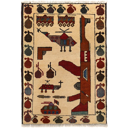 Hand Knotted War Rug 2' 1 x 3' 0 (ft) - No. G25297