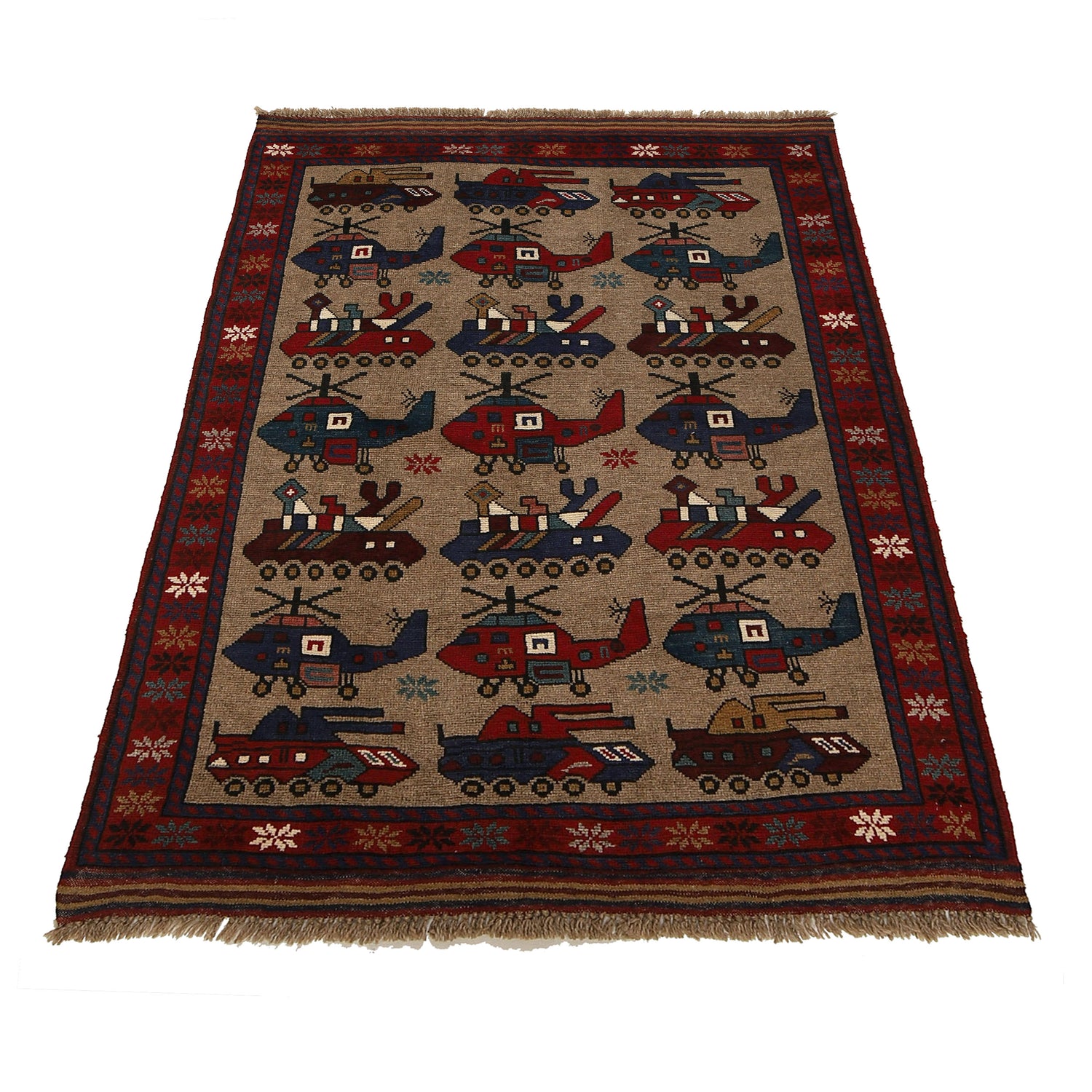 Brown Color War Rug 3' 2 x 4' 7 (ft) - No. G25893