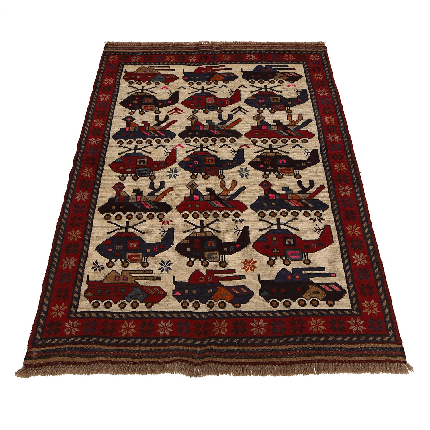 Hand Knotted War Rug 3' 2 x 4' 8 (ft) - No. G25898