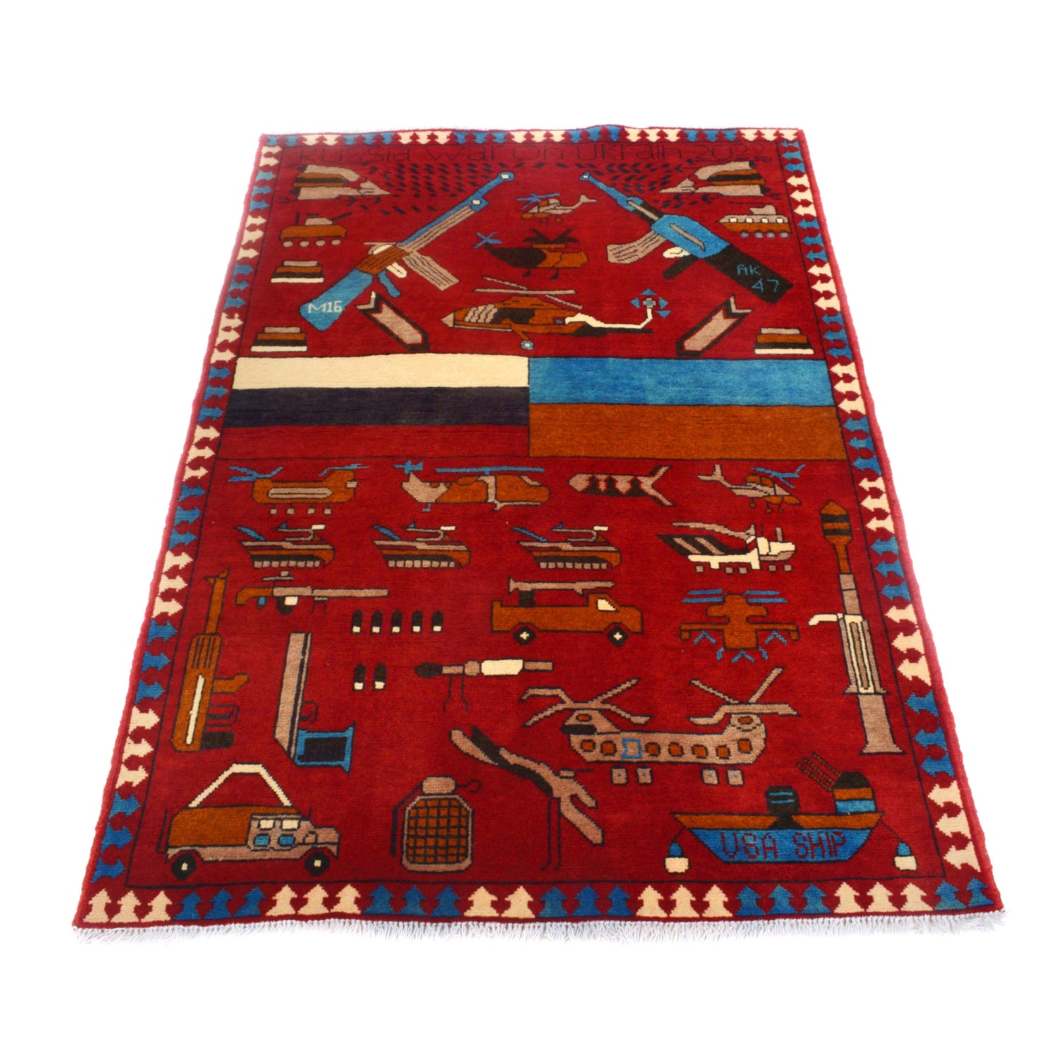 Red Color War Rug 3' 3 x 4' 8 (ft) - No. G27075