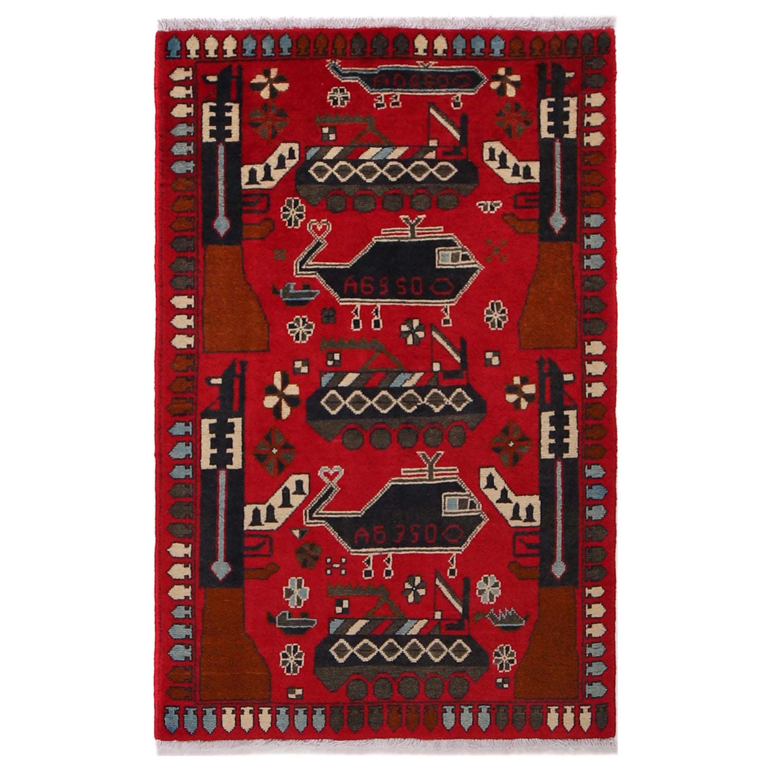 Red Color War Rug 2' 7" x 4' 2" (ft) - No. G31627