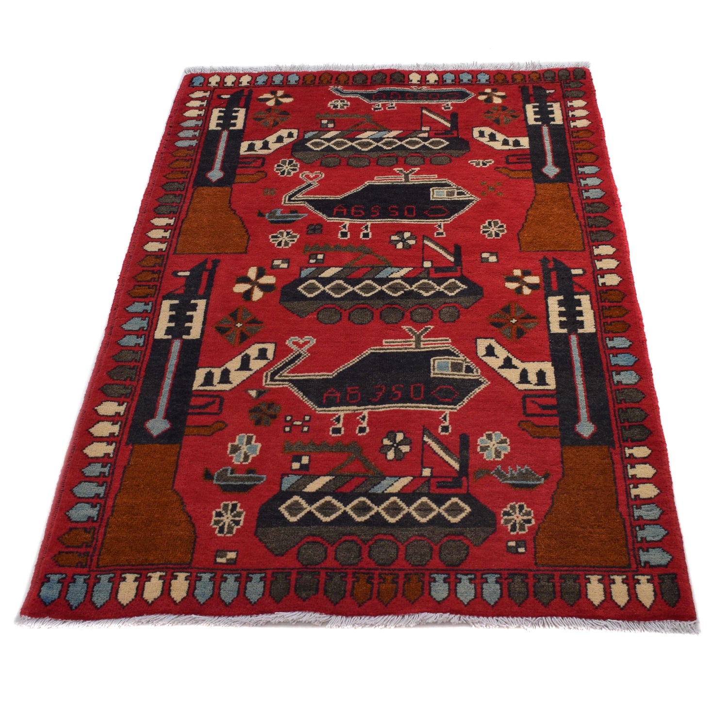 Red Color War Rug 2' 7" x 4' 2" (ft) - No. G31627