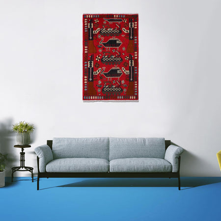 Red Color War Rug 2' 7" x 4' 2" (ft) - No. G31627