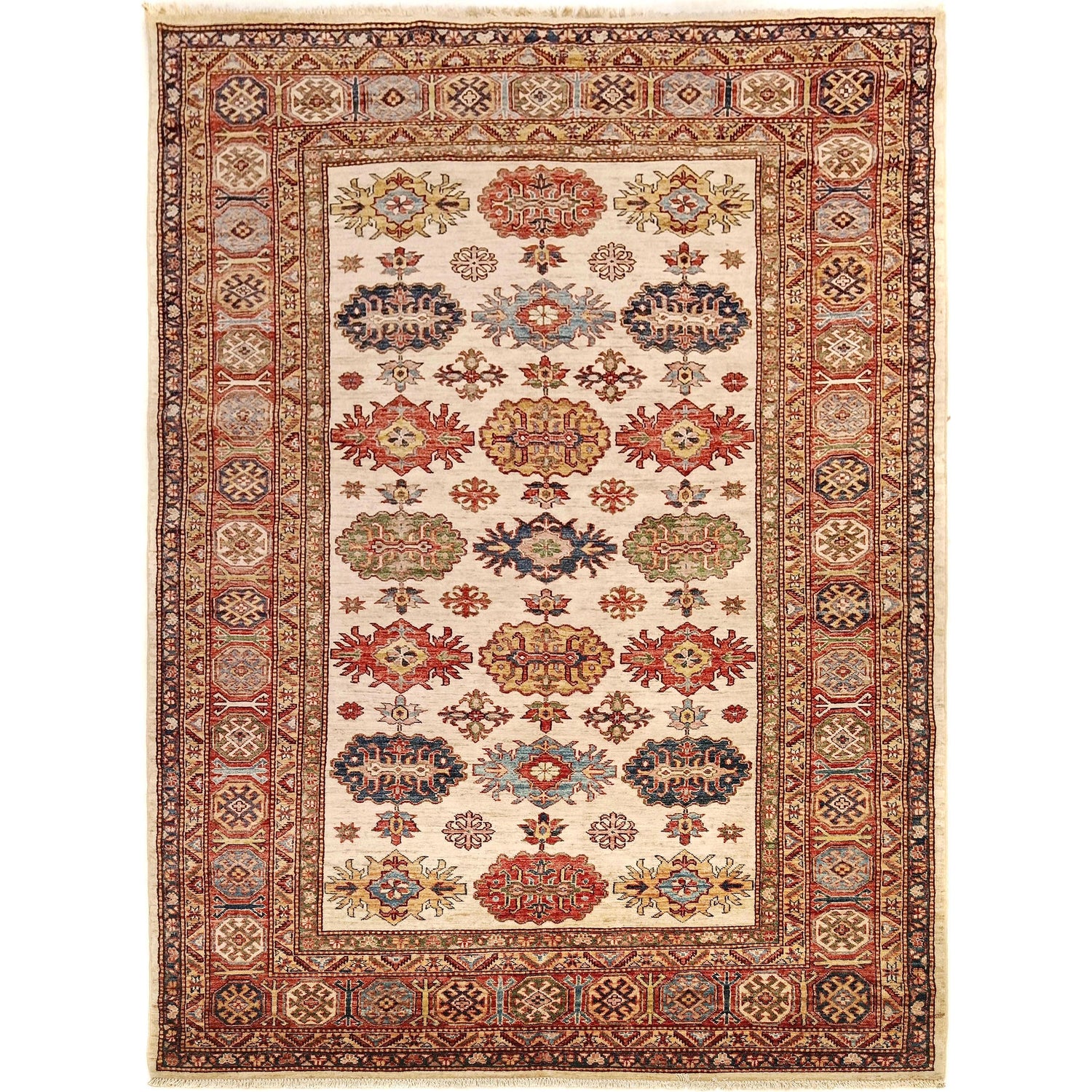 Ivory Color Handmade Kazak Rug 6' 1" x 9' 3" (ft) - No. G31771