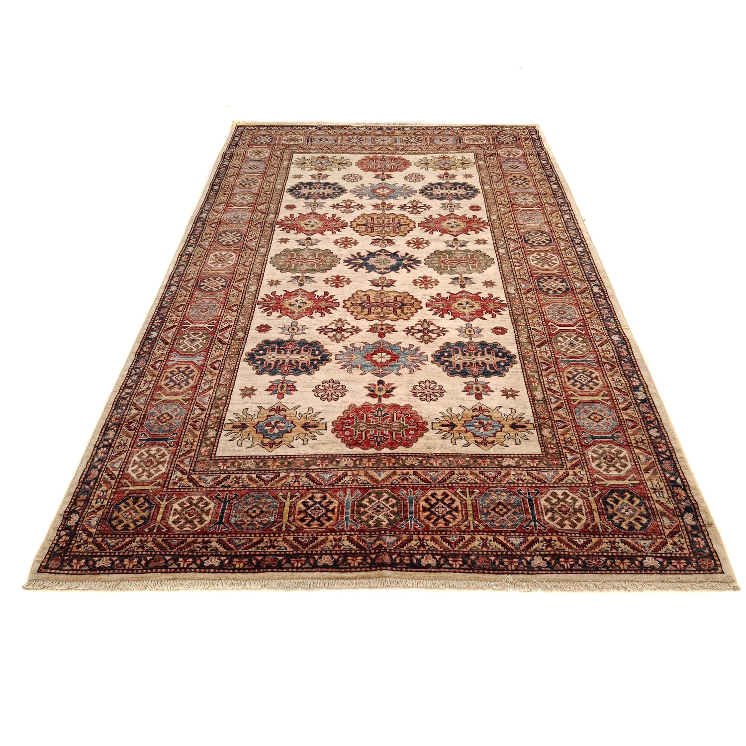 Ivory Color Handmade Kazak Rug 6' 1" x 9' 3" (ft) - No. G31771
