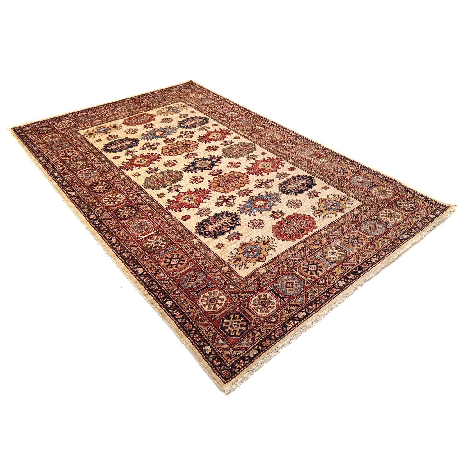 Ivory Color Handmade Kazak Rug 6' 1" x 9' 3" (ft) - No. G31771
