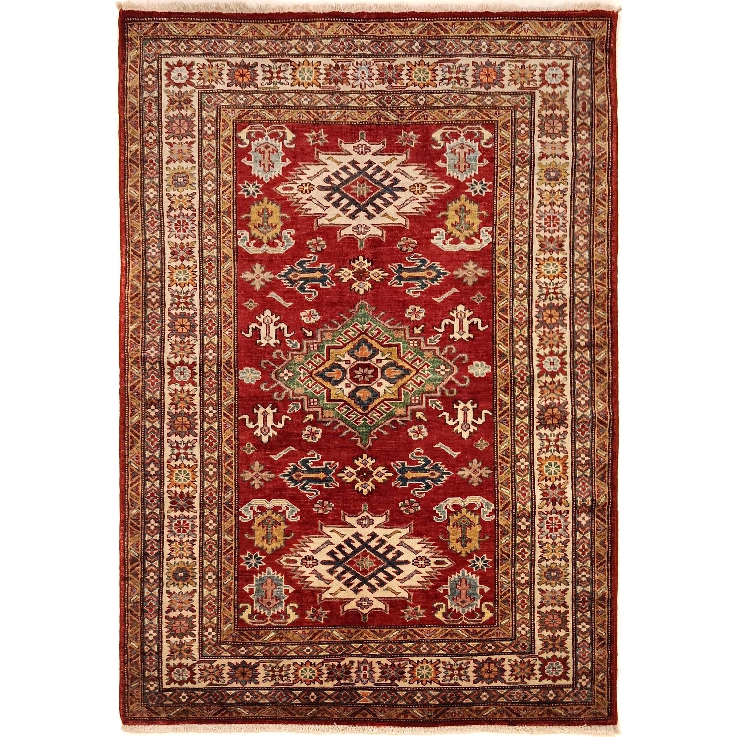 Red Color Handmade Kazak Rug 4' 1" x 5' 7" (ft) - No. G31773