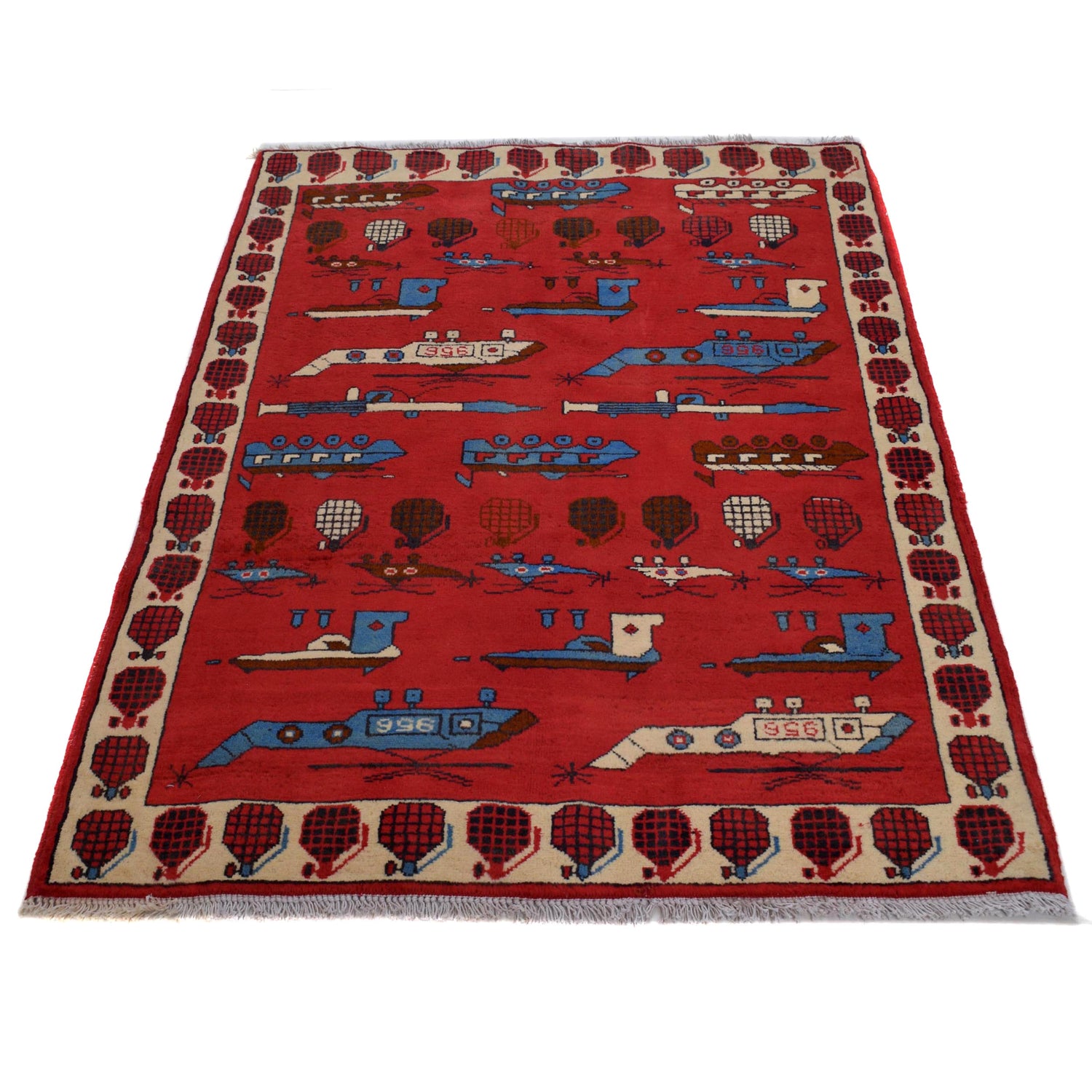 Red Color War Rug 3' 4" x 4' 10" (ft) - No. G32094