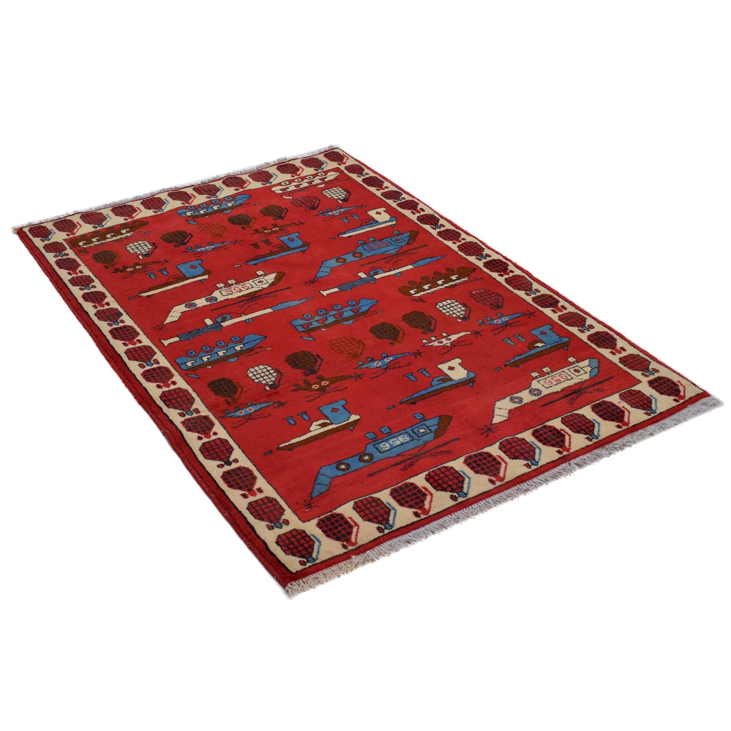 Red Color War Rug 3' 4" x 4' 10" (ft) - No. G32094