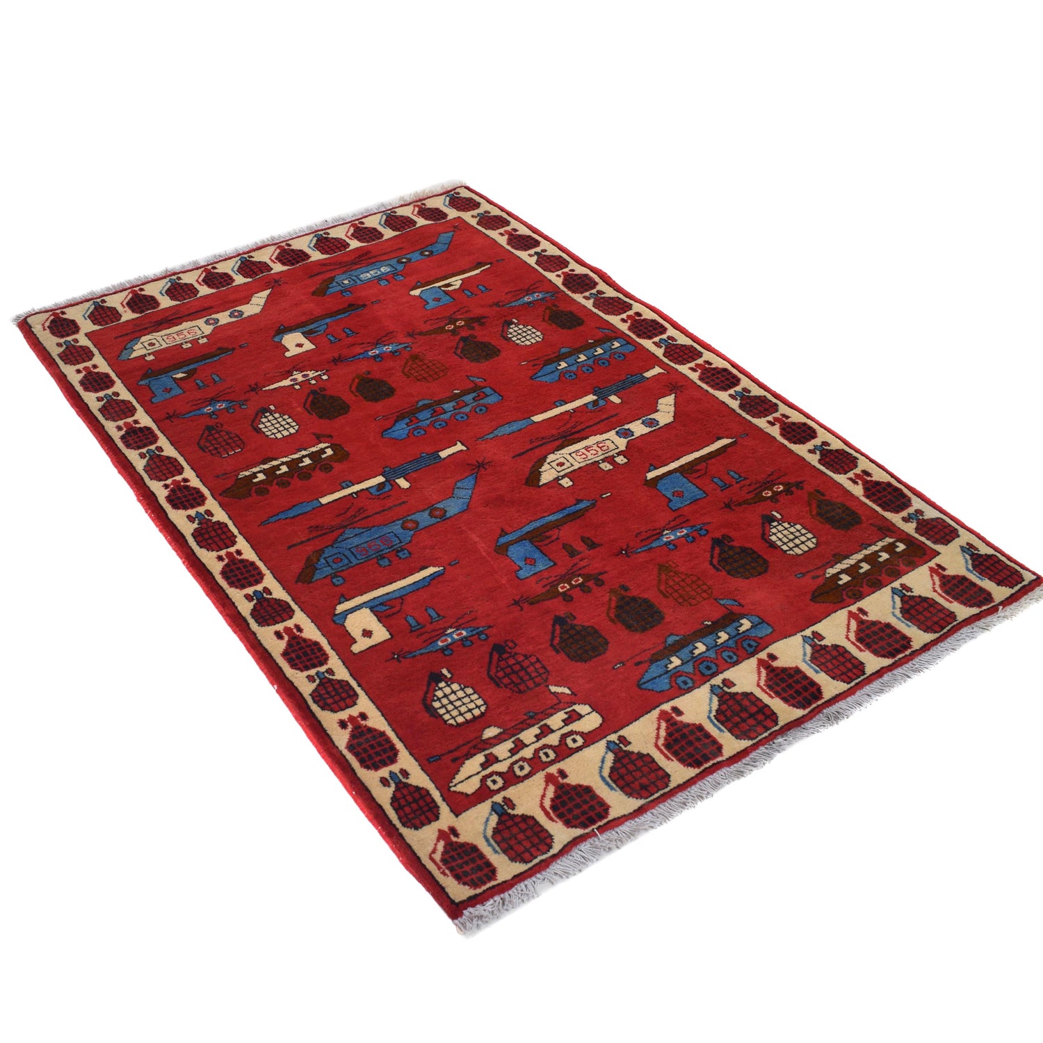 Red Color War Rug 3' 4" x 4' 10" (ft) - No. G32094