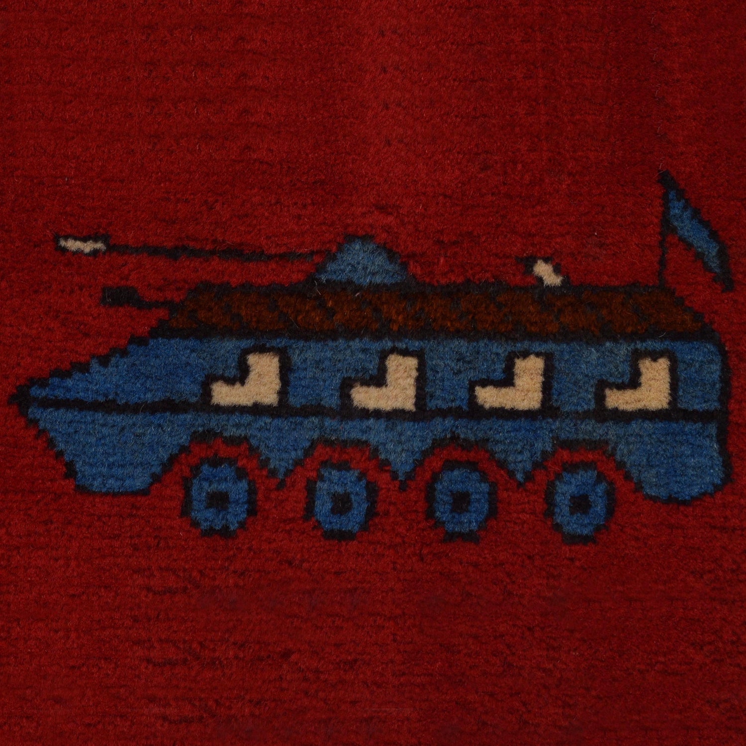 Red Color War Rug 3' 4" x 4' 10" (ft) - No. G32094