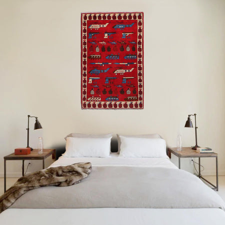 Red Color War Rug 3' 4" x 4' 10" (ft) - No. G32094