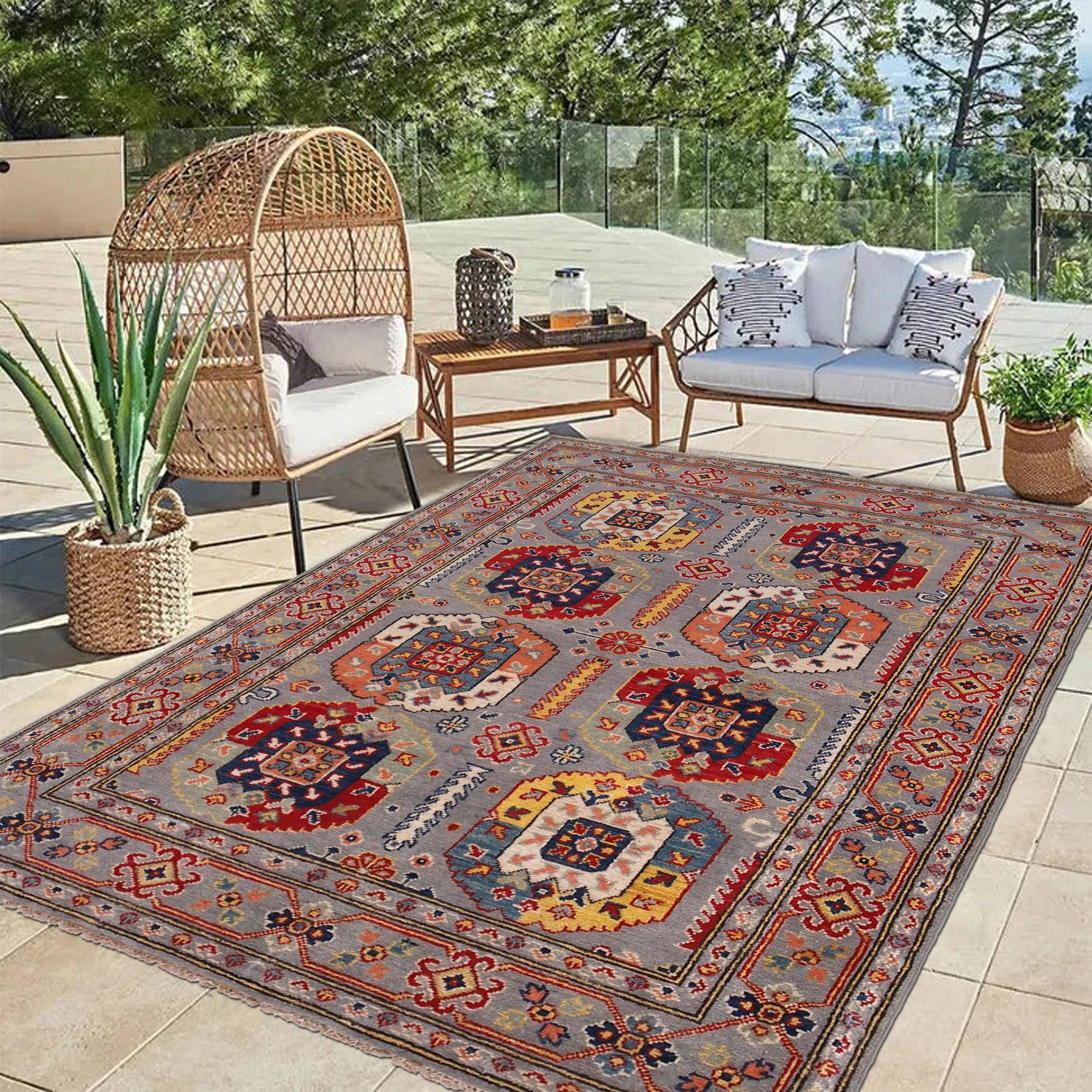 Oriental Kazak Carpet 4' 0" x 5' 11" (ft) - No. G34002