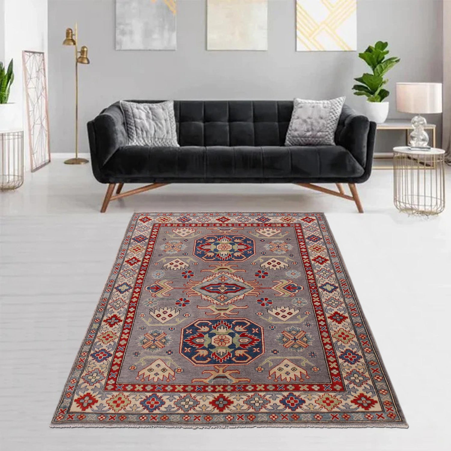 Grey Color Kazak Rug 4' 11" x 7' 1" (ft) - No.G34146