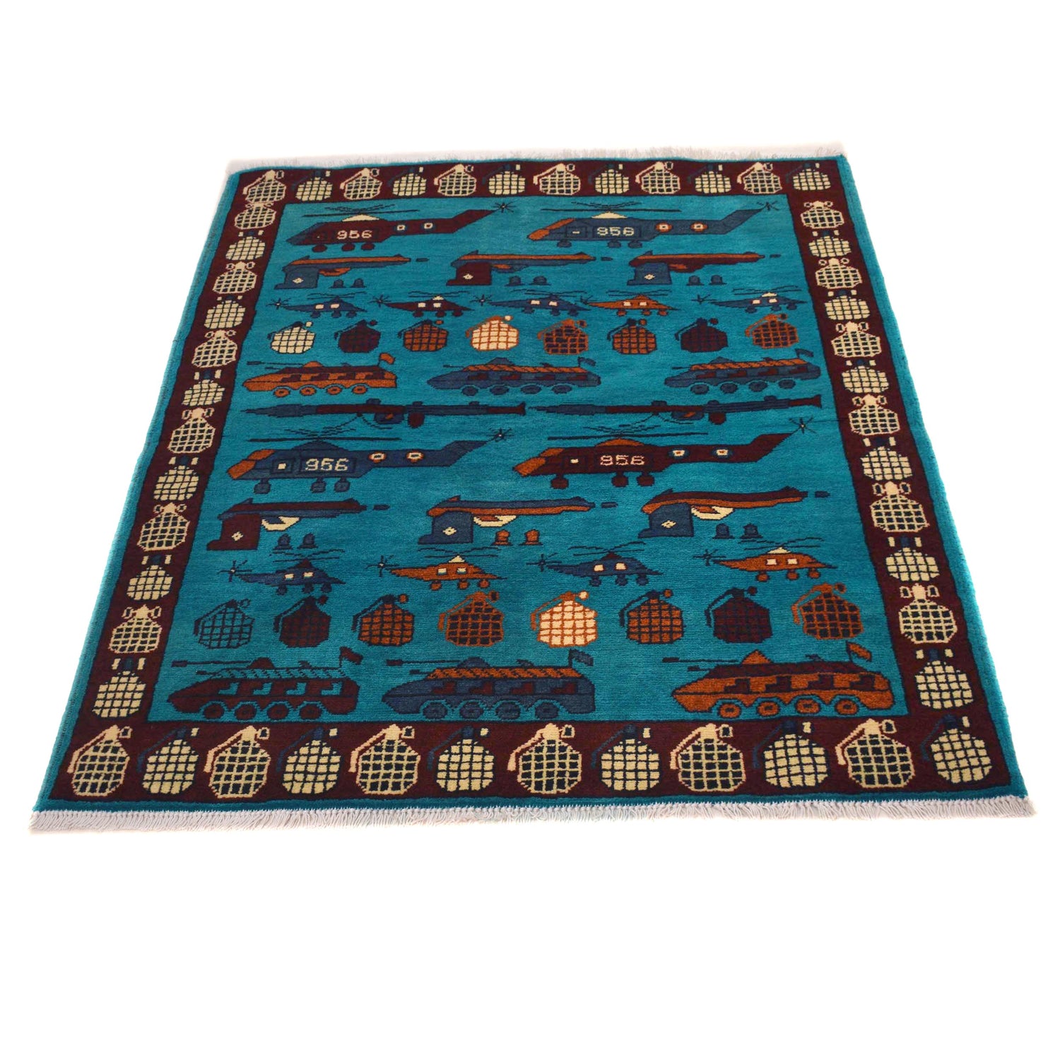 Blue Color War Rug 3' 5" x 4' 9" (ft) - No. G34406