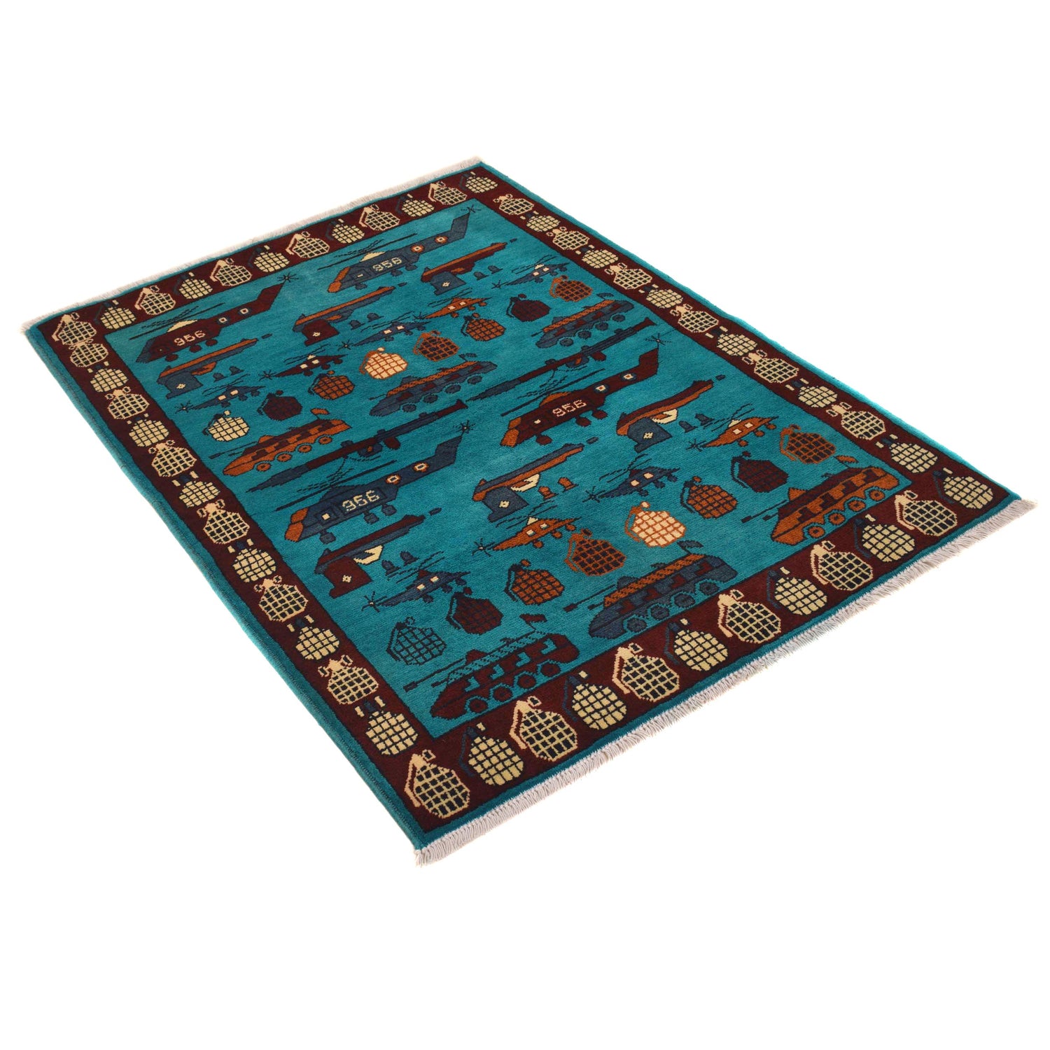 Blue Color War Rug 3' 5" x 4' 9" (ft) - No. G34406