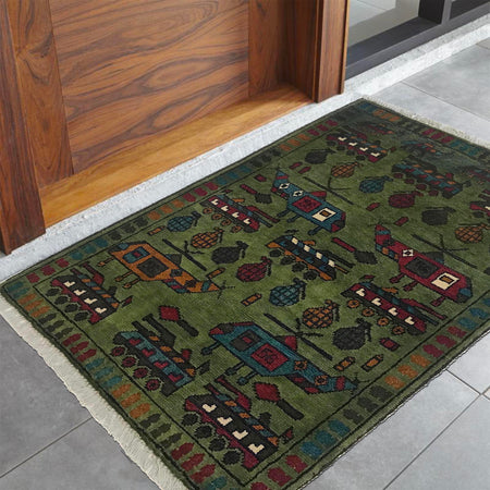 Hand Knotted War Rug 1' 12" x 2' 11" (ft) - No. G34437