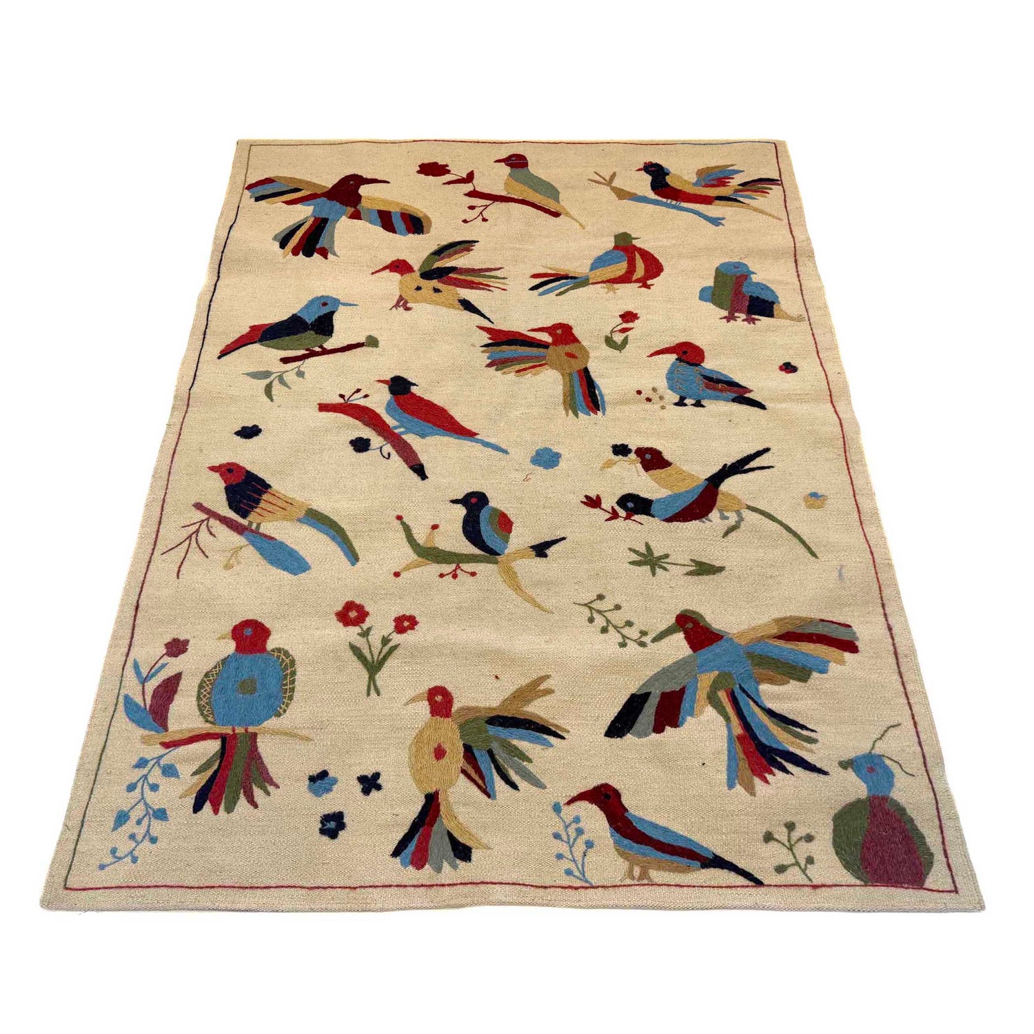 Ivory Color Embroidery Flatweave Kilim 4' 0" x 6' 0" (ft) - No. G36692