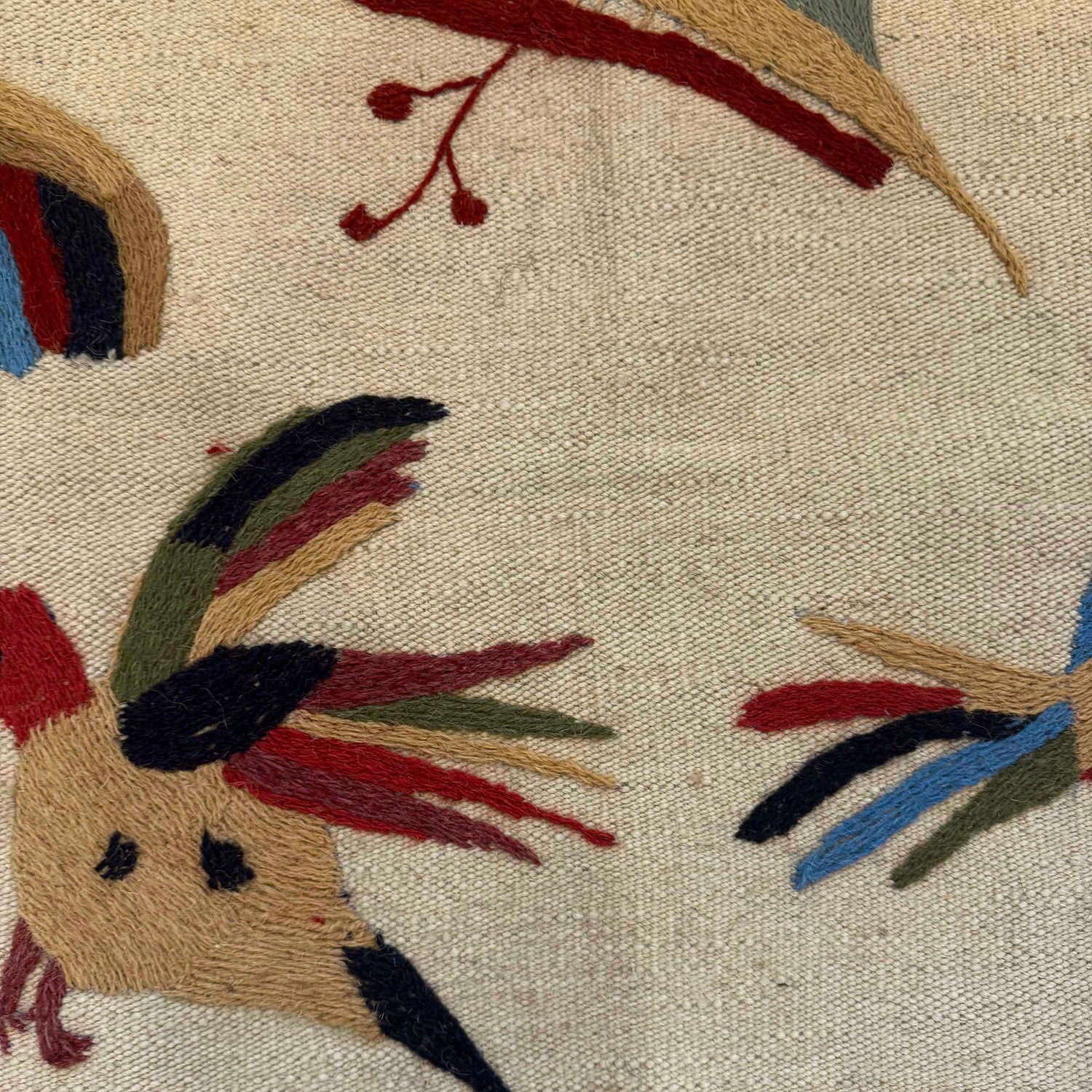 Ivory Color Embroidery Flatweave Kilim 4' 0" x 6' 0" (ft) - No. G36692