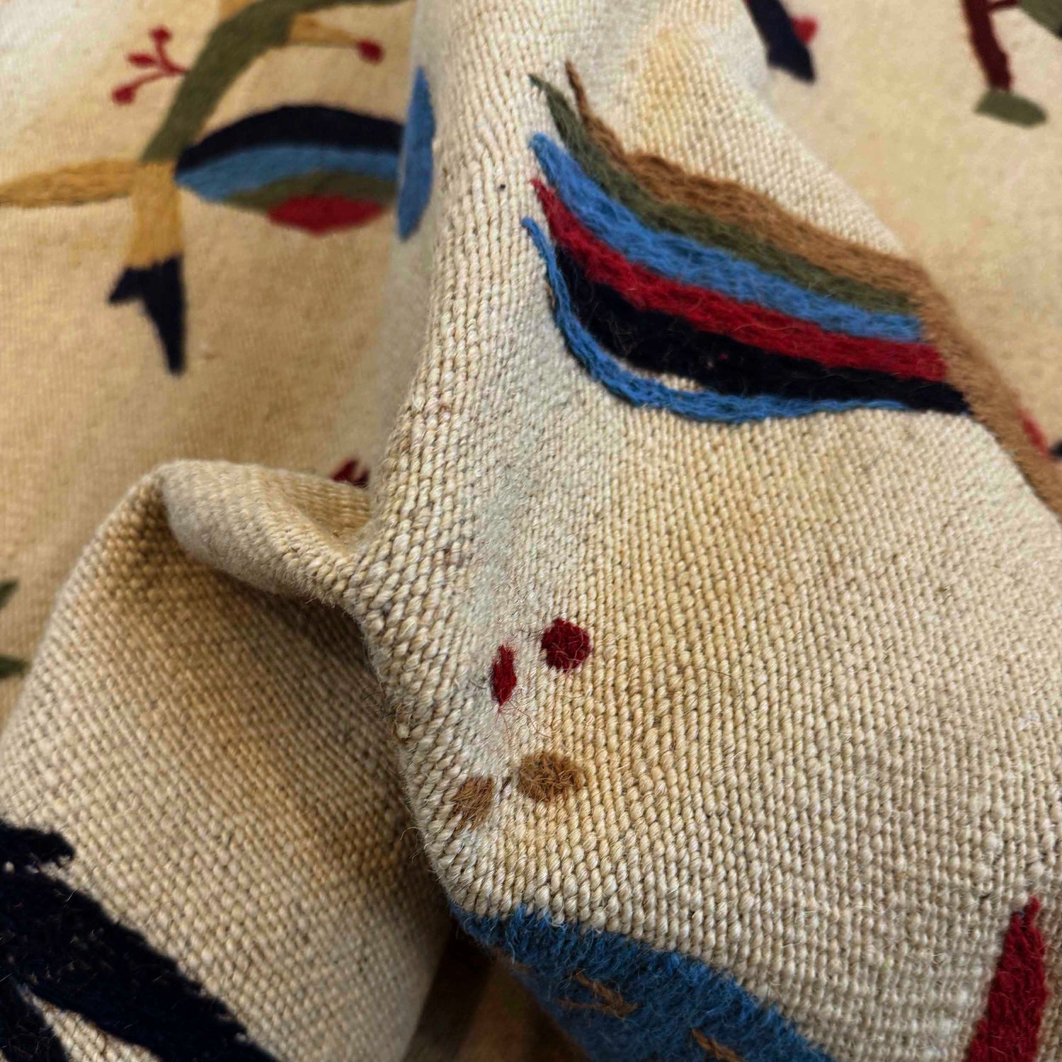 Ivory Color Embroidery Flatweave Kilim 4' 0" x 6' 0" (ft) - No. G36692