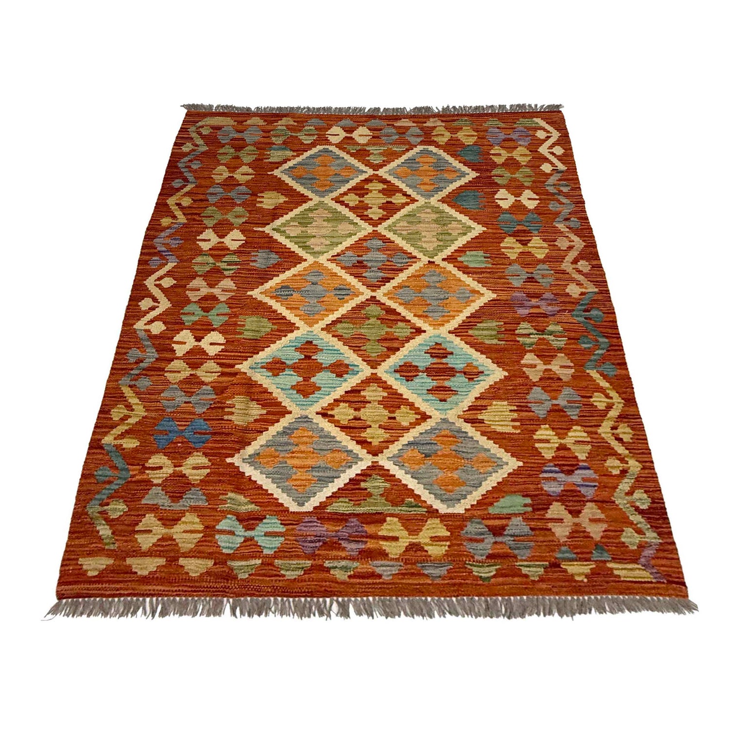 Handmade Vegetable Kelim 4' 2" x 5" 8" (ft) - No. G38904