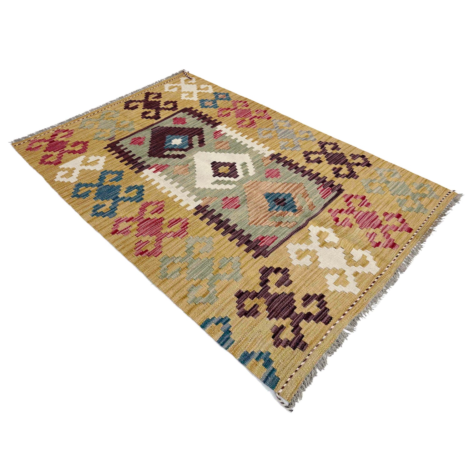 Handmade Vegetable Kilim 3' 2" x 4' 11" (ft) - No. G38911
