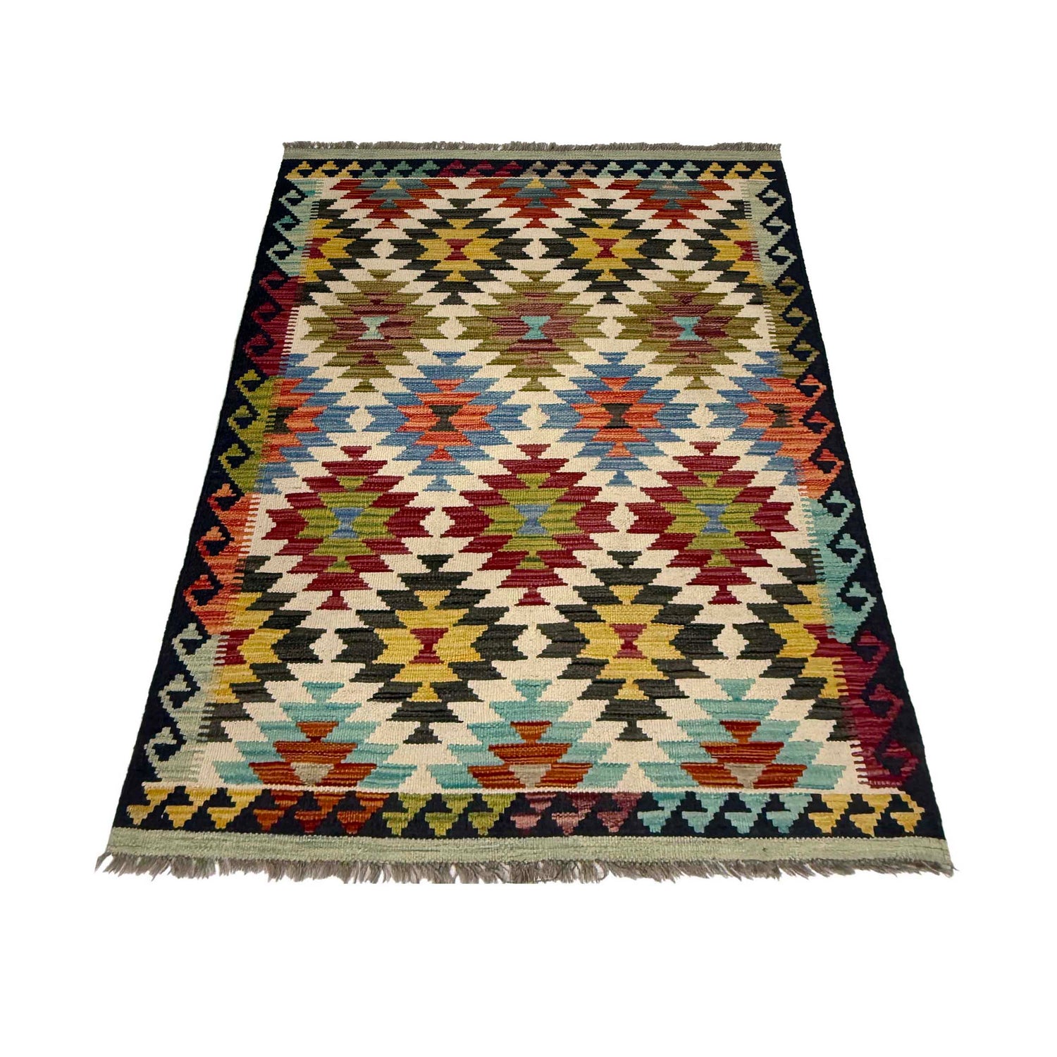 Handmade Vegetable Kilim 3' 3" x 4" 10" (ft) - No. G38916