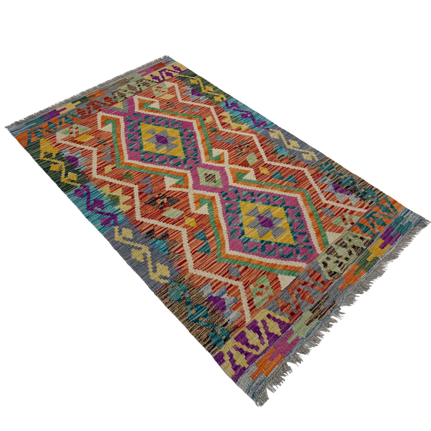 Handmade Vegetable Kelim 2' 8" x 4' 2" (ft) - No. G39703