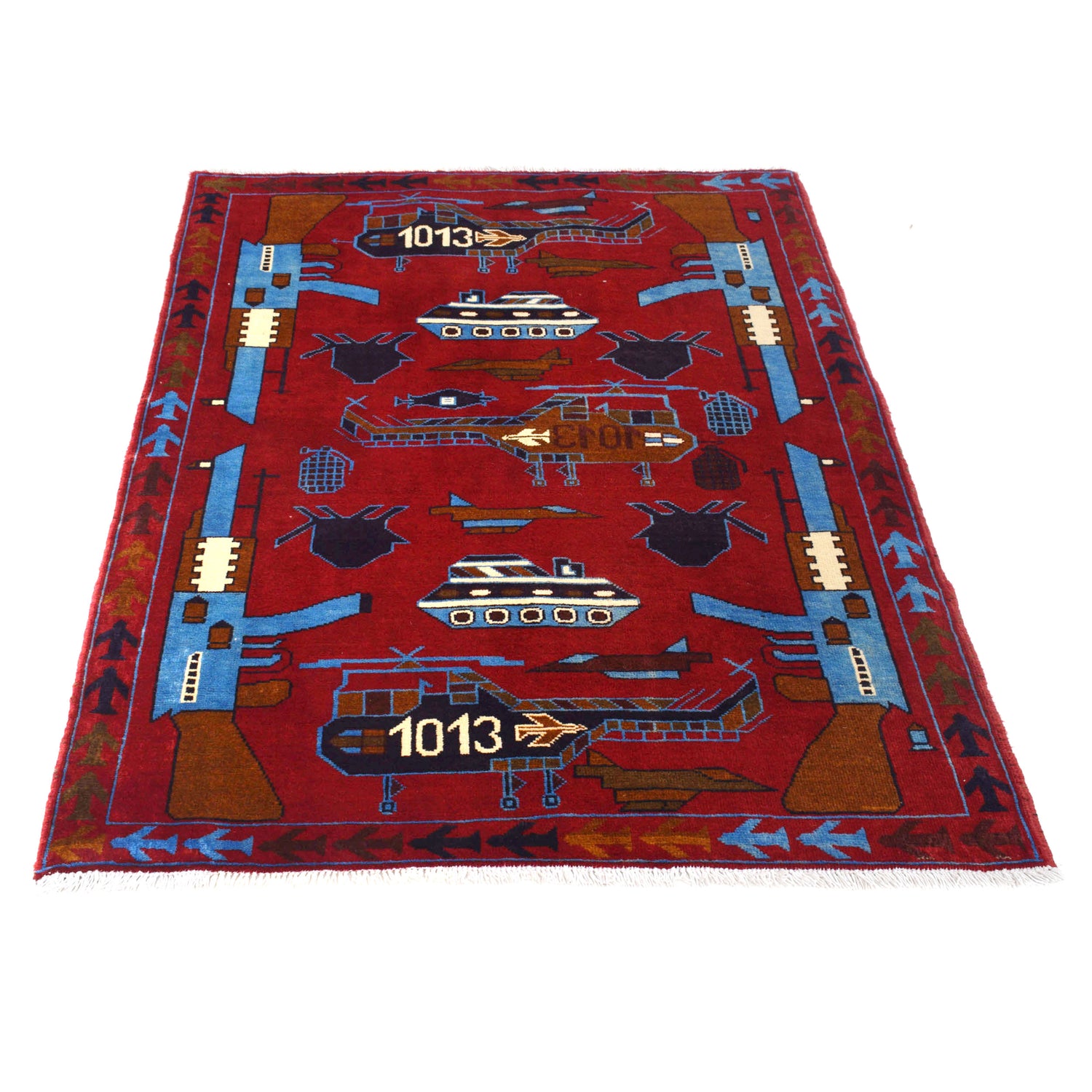 Red Color War Rug 3' 5" x 4' 10" (ft) - No. P28041