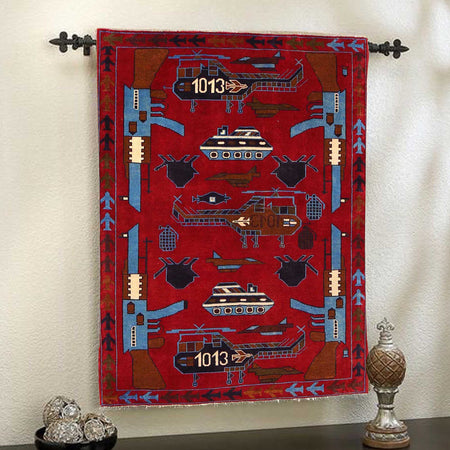 Red Color War Rug 3' 5" x 4' 10" (ft) - No. P28041