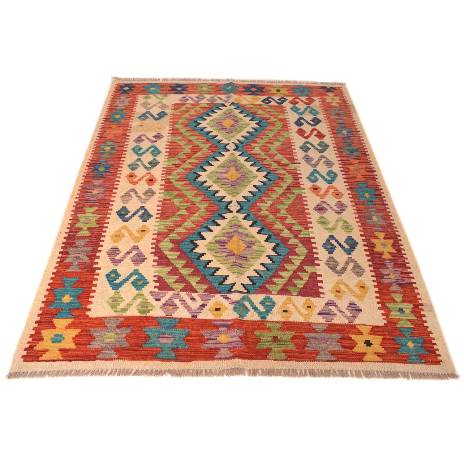 Handmade Vegetable Kelim 4' 1" x 5' 9" (ft) - No. P34355