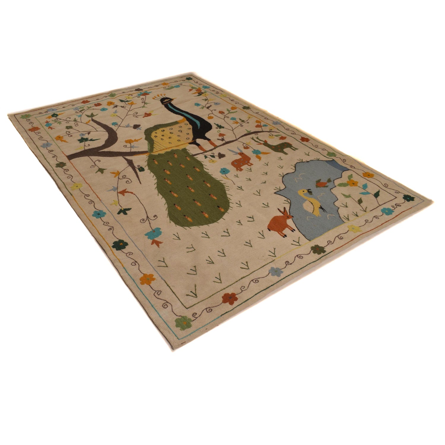 Ivory Color Embroidery Flatweave Kelim 5' 5" x 7' 9" (ft) - No. P34392