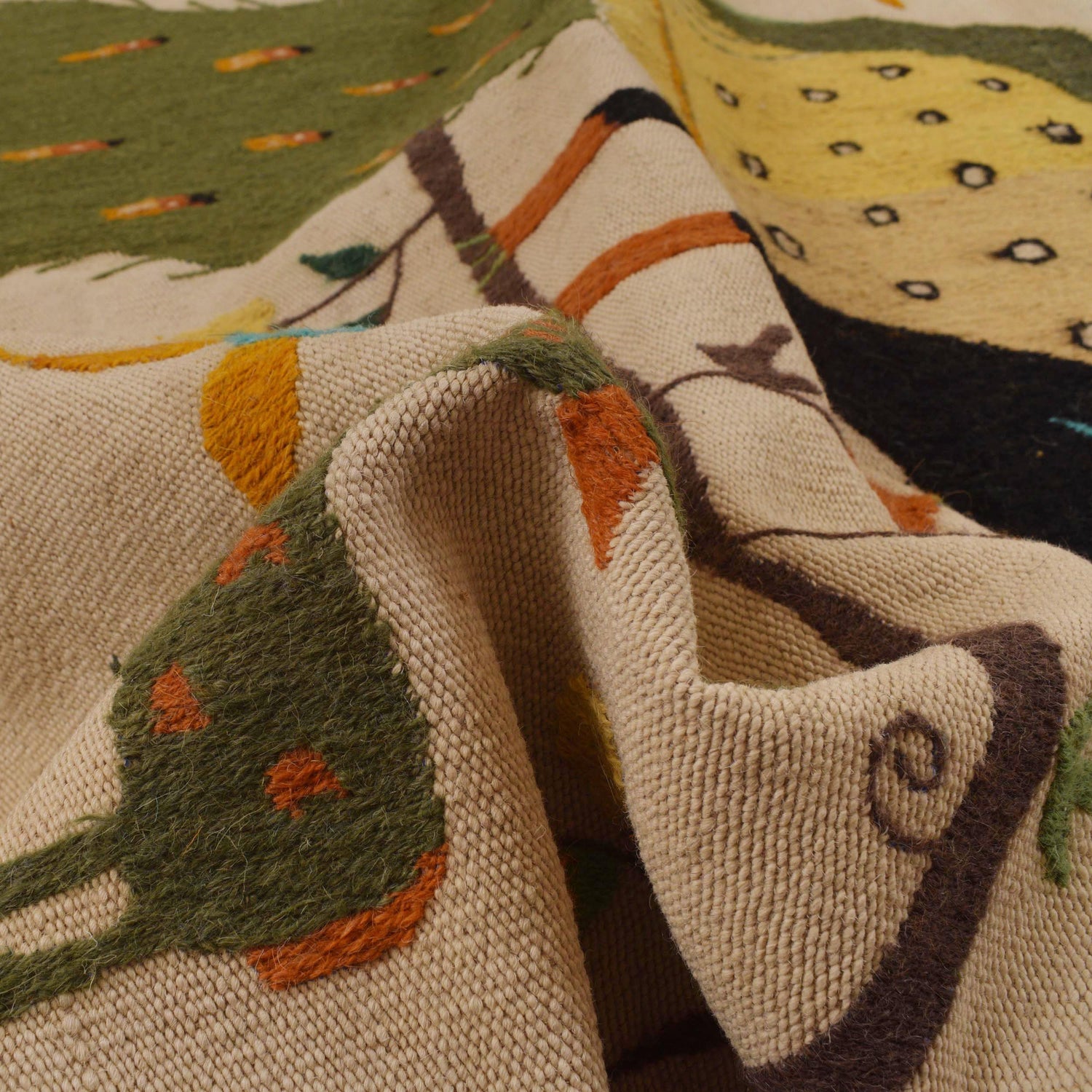 Ivory Color Embroidery Flatweave Kelim 5' 5" x 7' 9" (ft) - No. P34392