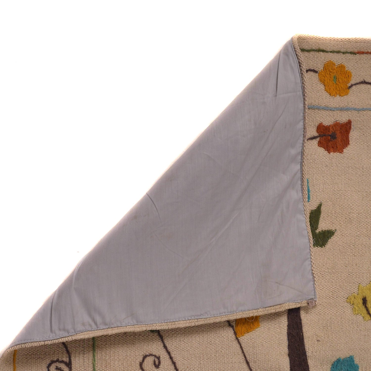 Ivory Color Embroidery Flatweave Kilim 5' 5" x 7' 8" (ft) - No. P34395