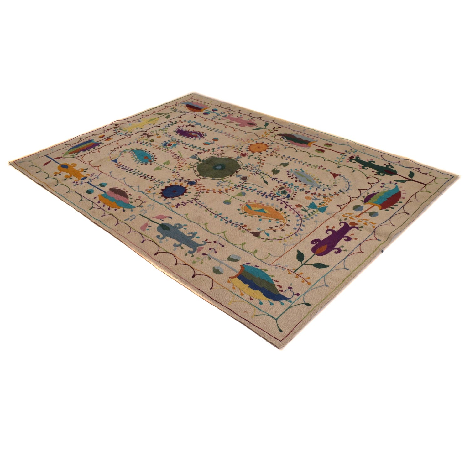 Ivory Color Embroidery Flatweave Kelim 5' 5" x 7' 10" (ft) - No. P34396