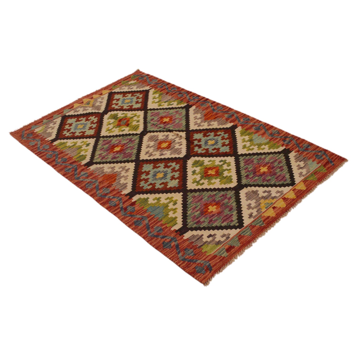 Handmade Vegetable Kilim 3' 2"  x 5' 1" (ft) - No. P35015