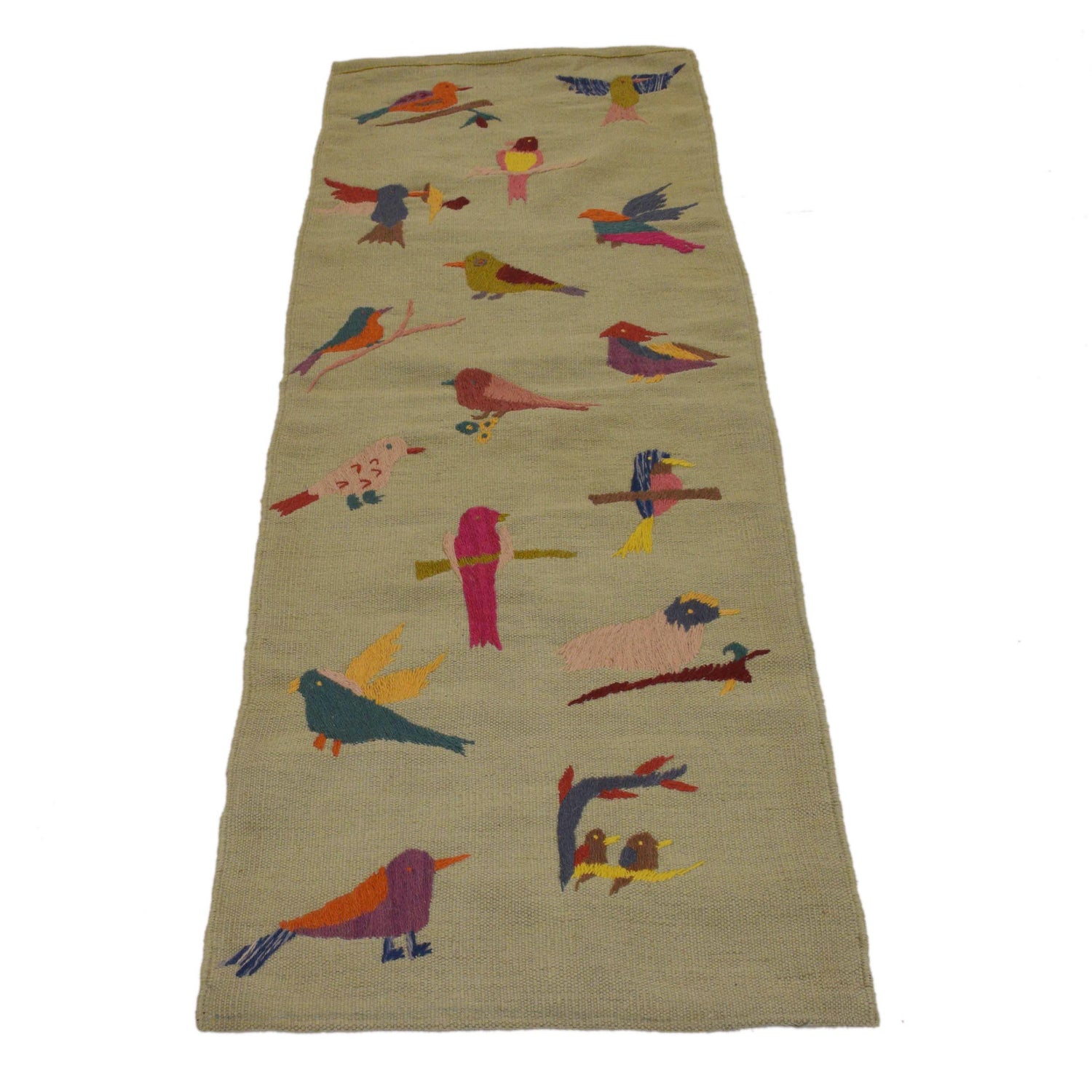 Grey Color Embroidery Flatweave Kilim 2' 0" x 6' 2" (ft)- No. P35158