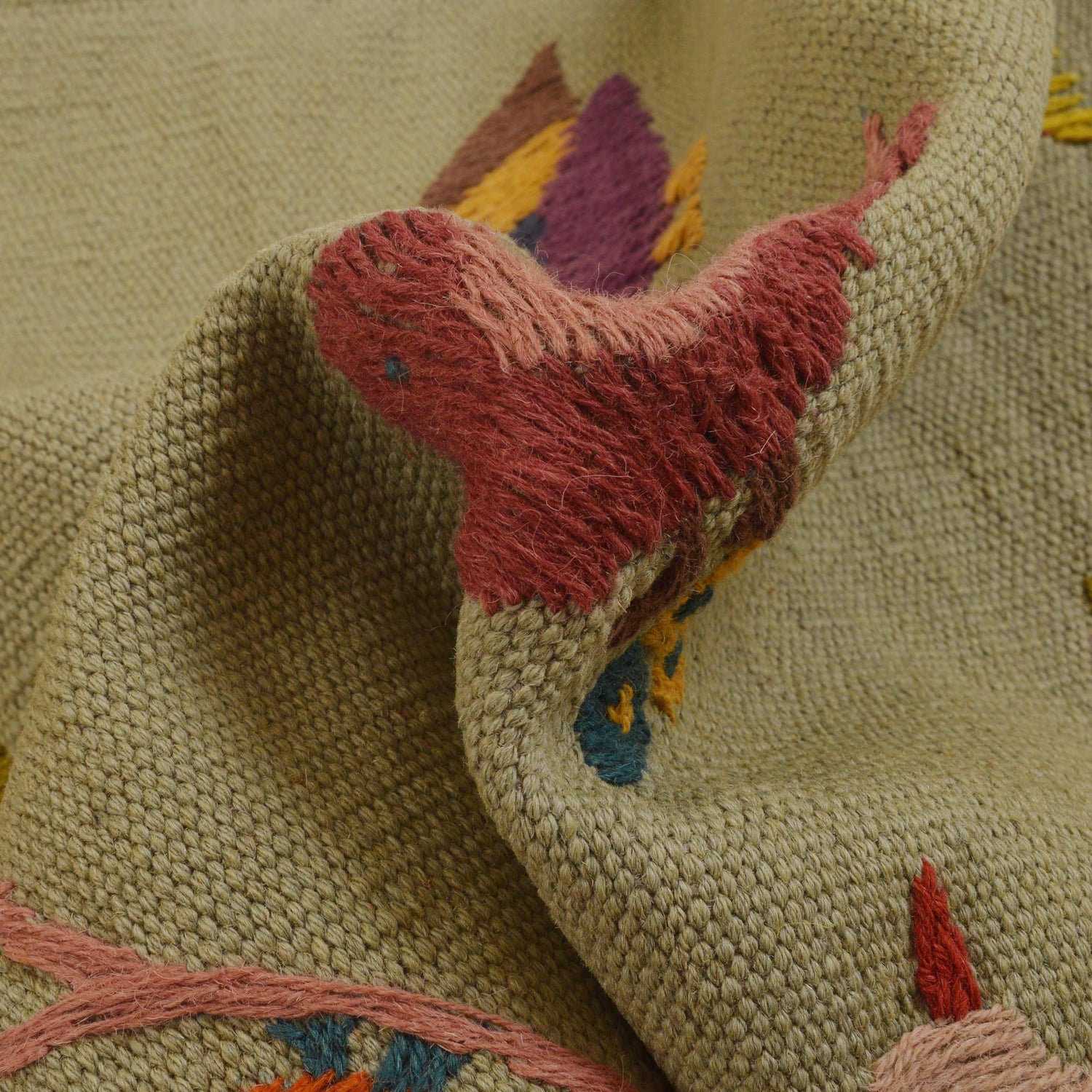 Grey Color Embroidery Flatweave Kilim 2' 0" x 6' 2" (ft)- No. P35158