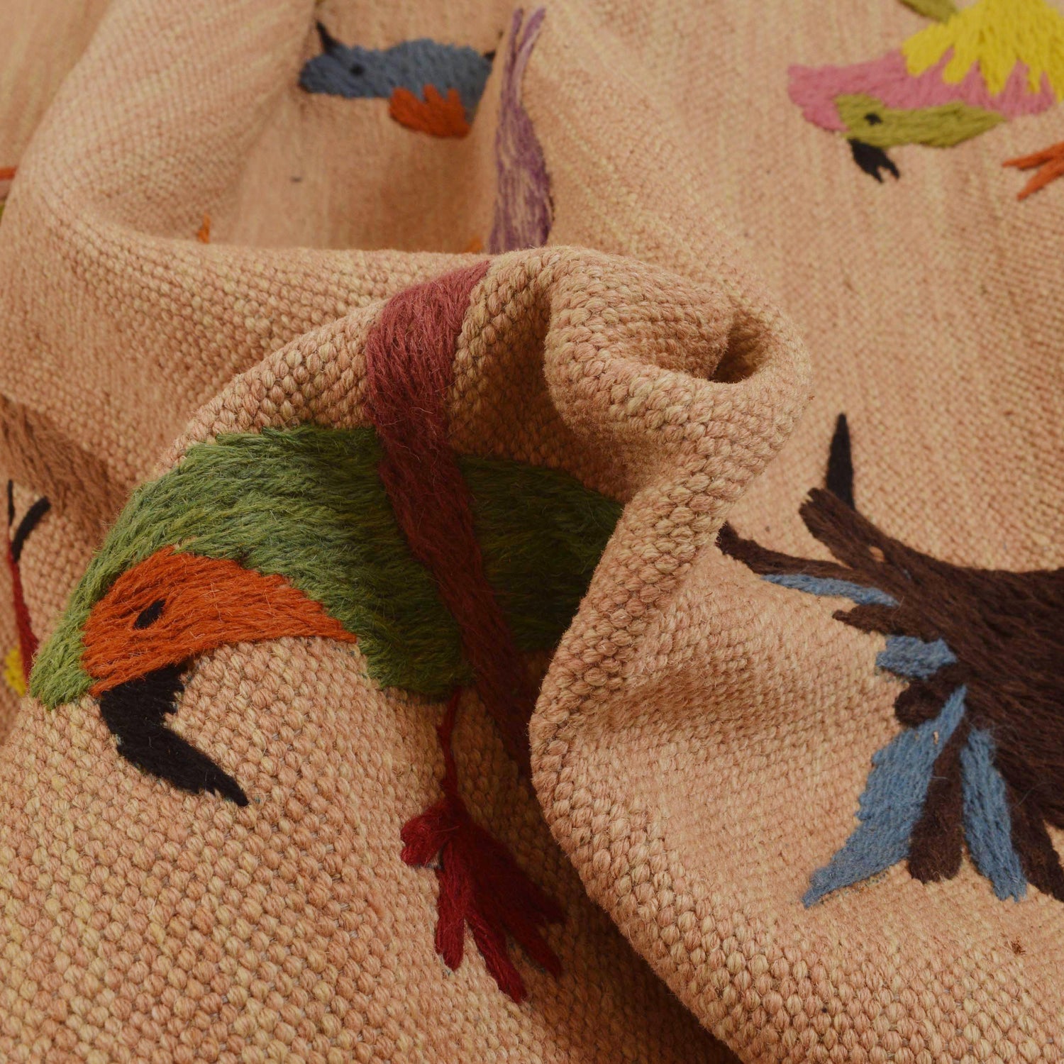 Pink Embroidery Flatweave Kilim 3' 3" x 6' 10" (ft)- No. P35159