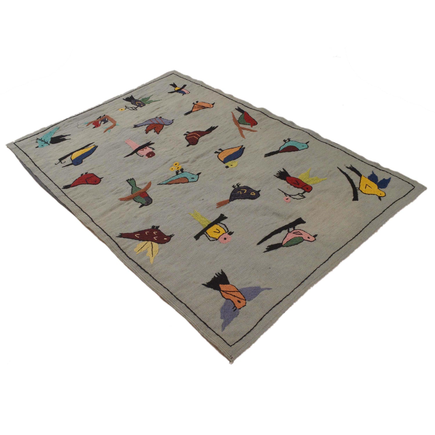 Grey Color Embroidery Flatweave Kilim 3' 11" x 5' 9" (ft) - No. P35166