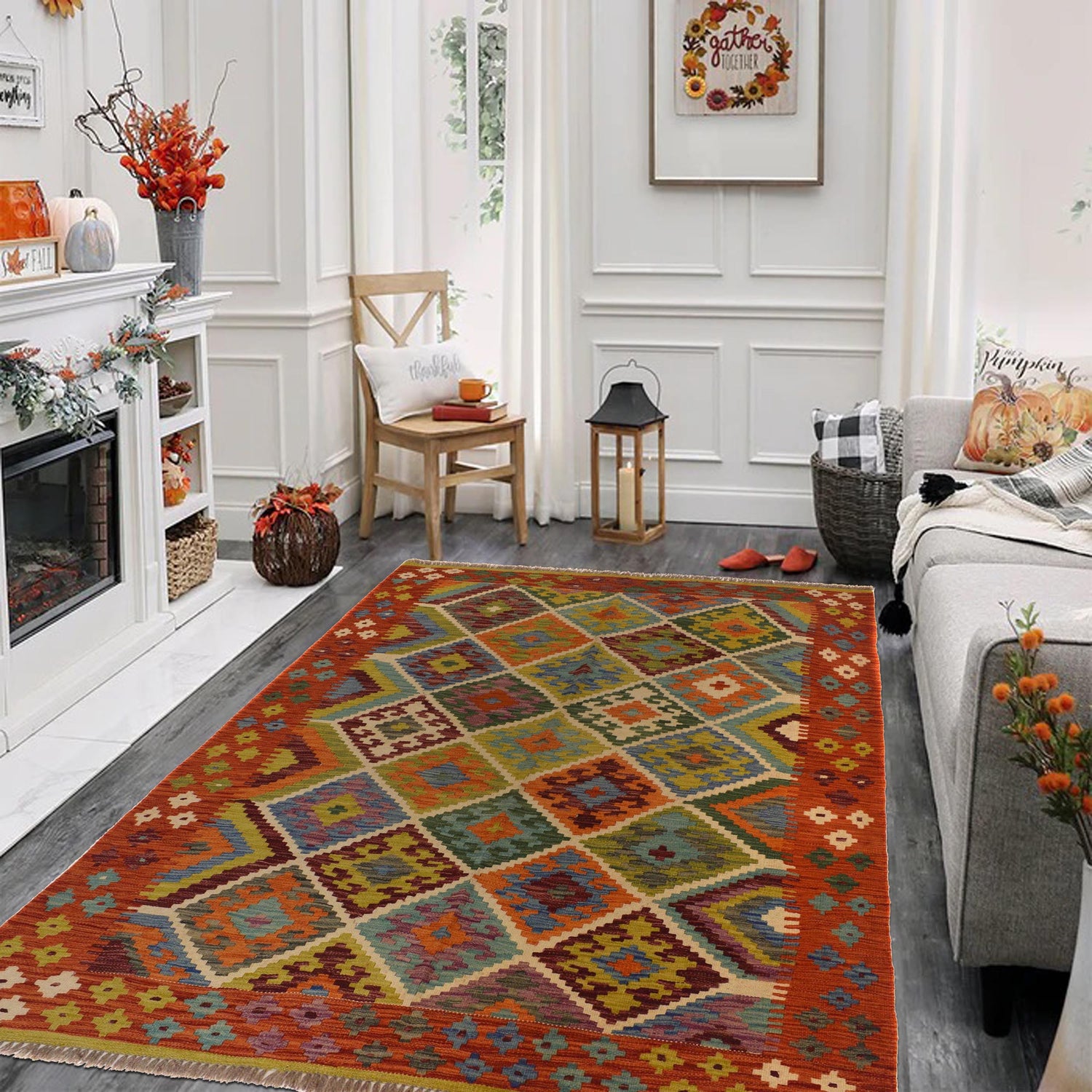 Handmade Vegetable Kelim 5' 1" x 6' 4" (ft) - No. P35485