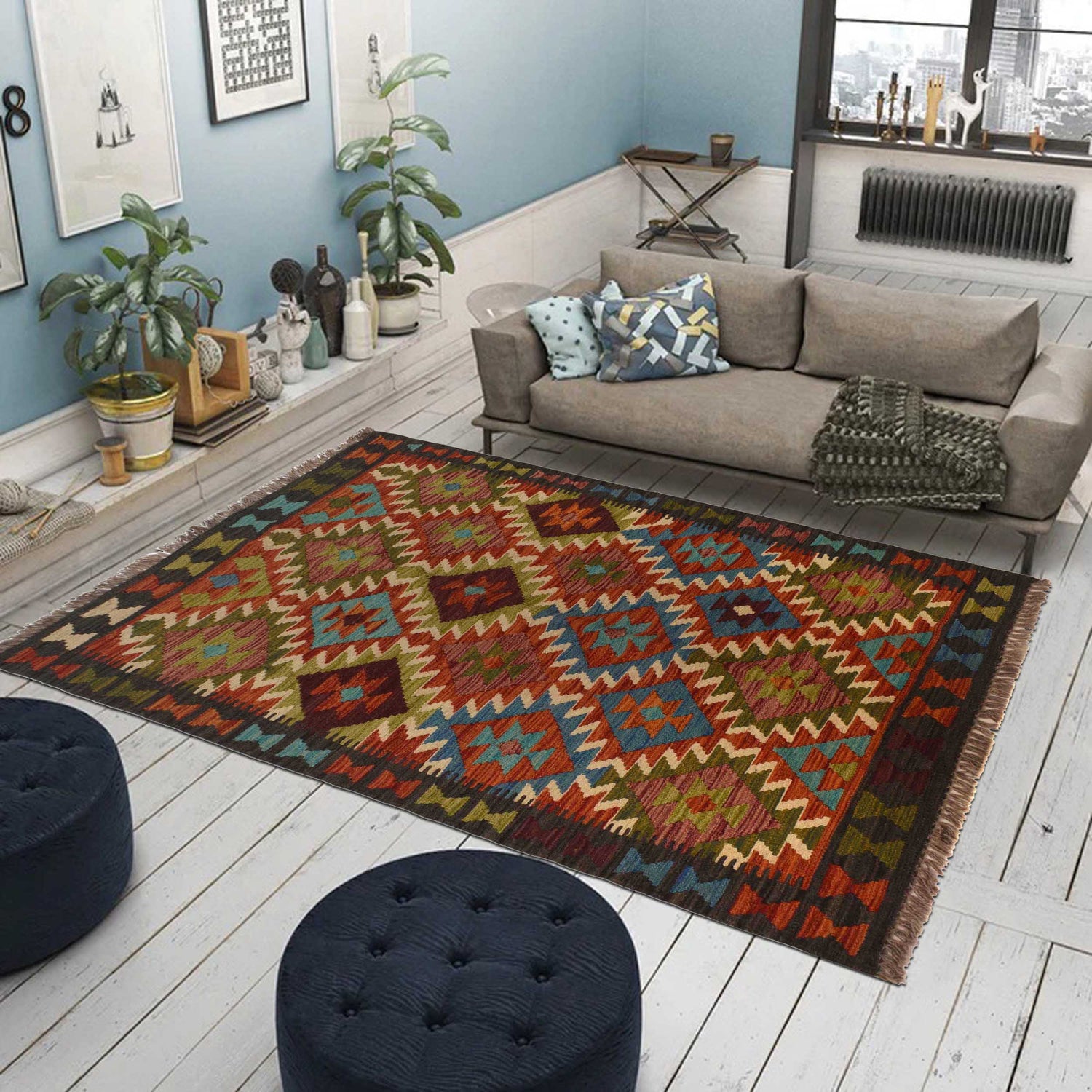 Handmade Vegetable Kelim 3' 2"  x 4' 10" (ft) - No. P35500