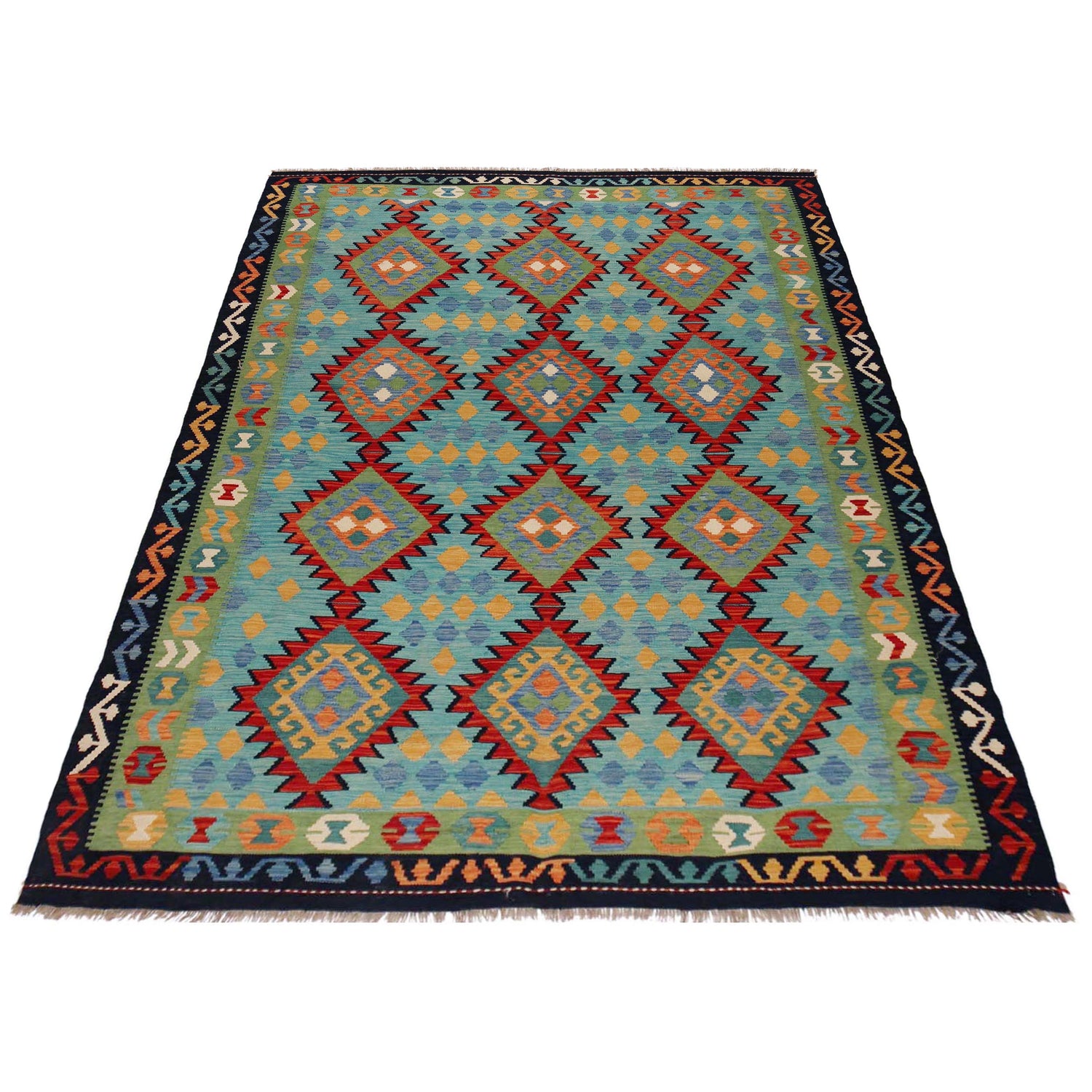 Handmade Vegetable Kelim 6' 7" x 9' 7" (ft) - No. P36074