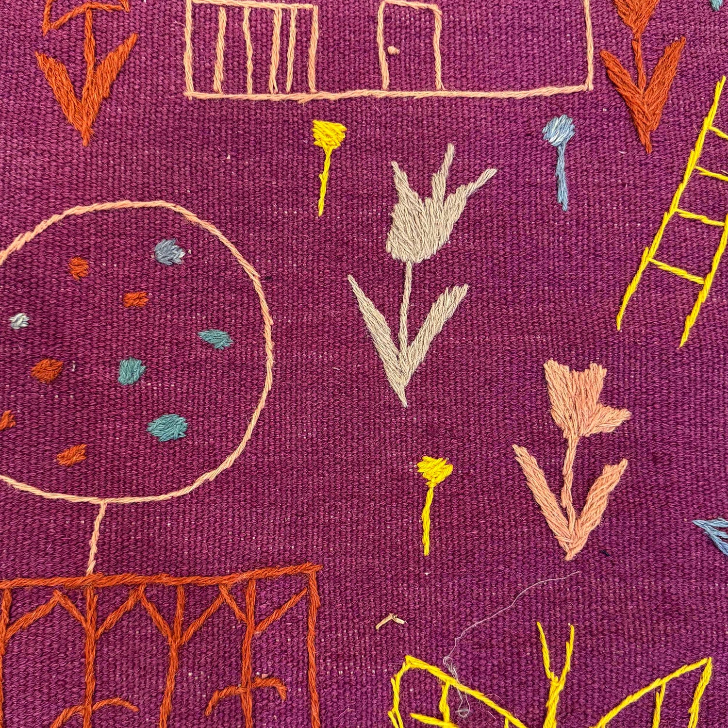 Purple Color Embroidery Flatweave Kilim 2' 7" x 7' 9" (ft)- No. P36544